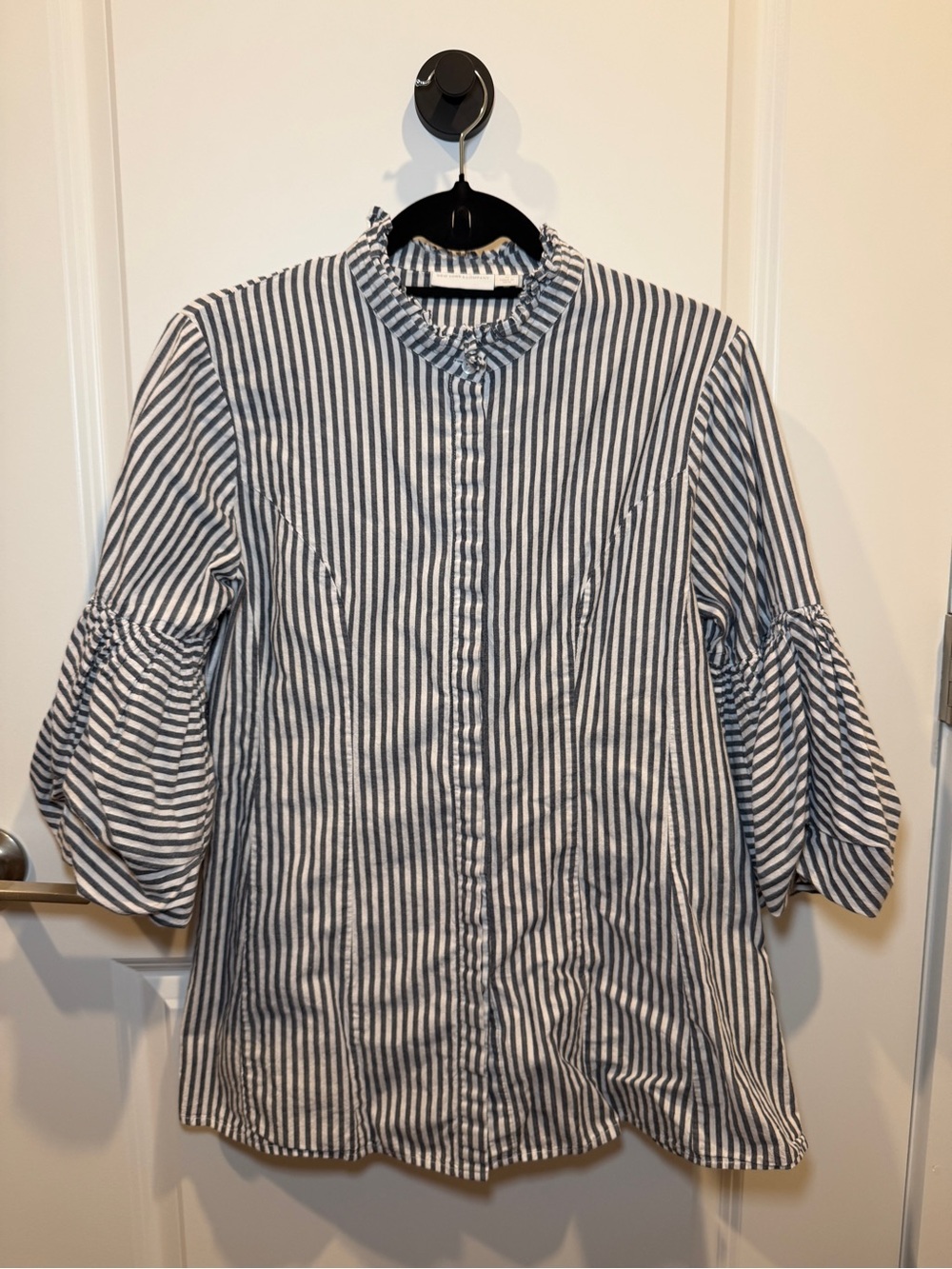 New York & Company Blue and White Striped Button-Down Shirt